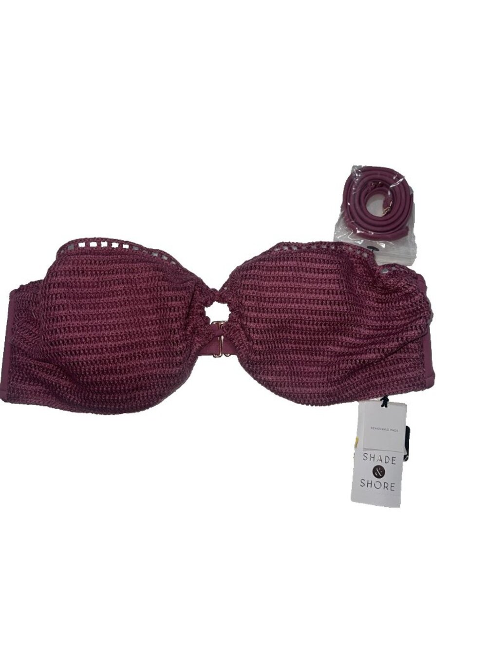 Women's Shade & Shore Bandeau Swim Top dark pink Crotchet size 36B NEW
